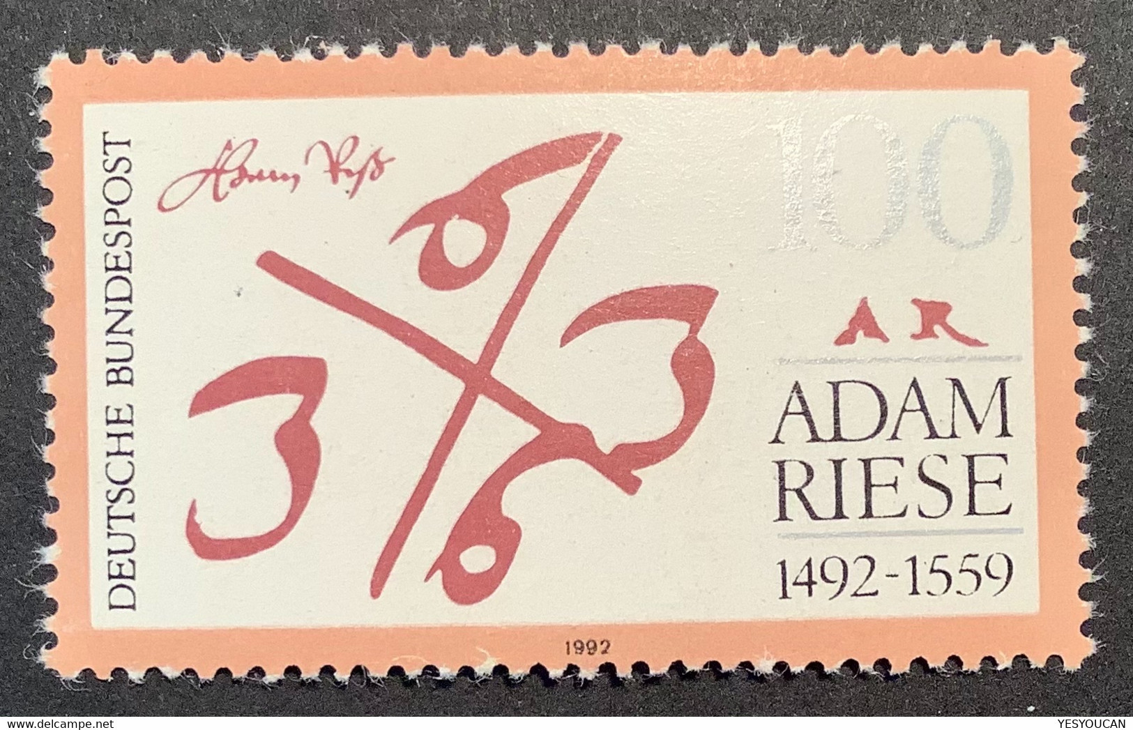 BRD 1992 Mi1612 **SELTENE POSTFÄLSCHUNG 100 Adam Riese (Allemagne Faux Postal Forgery Germany Mathematics Mathématique - Unused Stamps