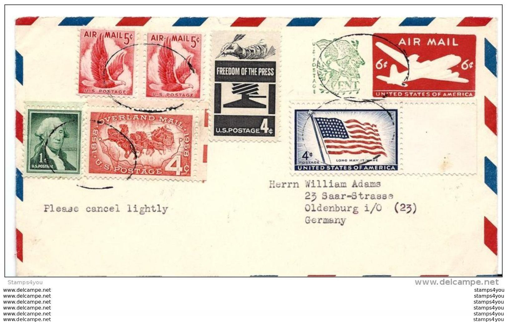 73 - 70 - Entier Postal Envoyé Des Etats Unis En Allemagne 1958 - 1941-60