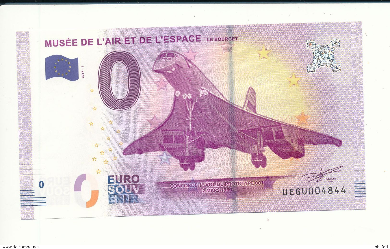 Billet Souvenir - 0 Euro - UEGU - 2017-1 - MUSÉE DE L'AIR ET DE L'ESPACE LE BOURGET - CONCORDE - N° 4844 - Billet épuisé - Lots & Kiloware - Banknotes