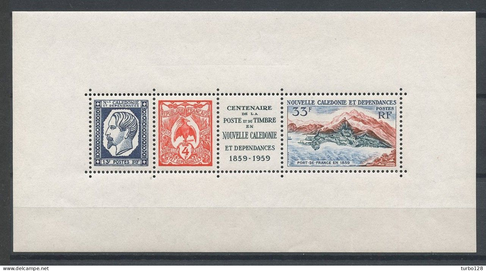 CALEDONIE 1960 Bloc N° 2 ** Neuf MNH Superbe C 22 € Centenaire De La Poste Triquérat Port-de-France Oiseau Cagou Bird - Blocks & Kleinbögen