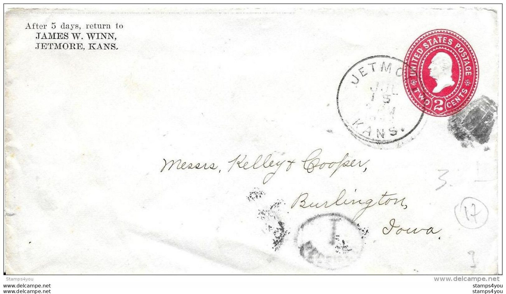 73 - 17 - Entier Postal Envoyé De Jetmore 1899 - ...-1900