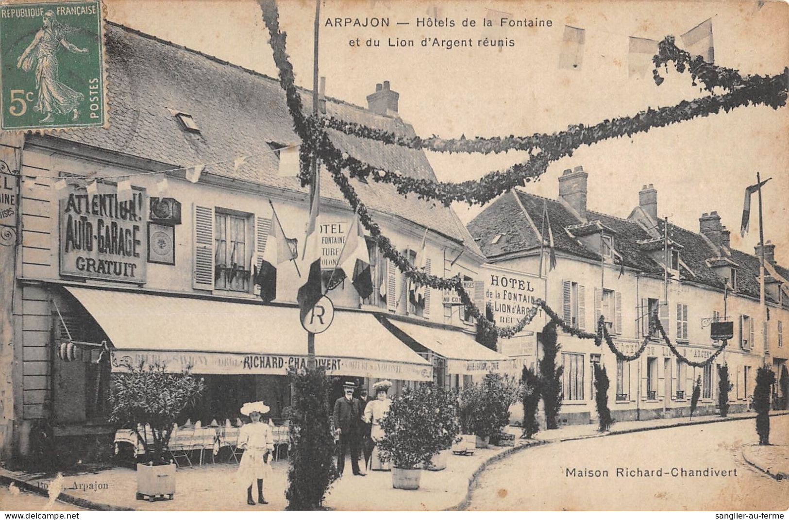 CPA 91 ARPAJON / HOTELS DE LA FONTAINE ET DU LION D'ARGENT REUNIS - Arpajon