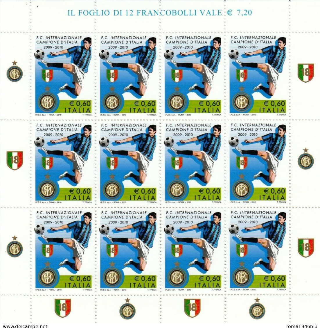 ITALIA REPUBBLICA ITALIA 2009-2010  INTER CAMPIONE D'ITALIA  MINIFOGLIO ** MNH - Blocks & Kleinbögen