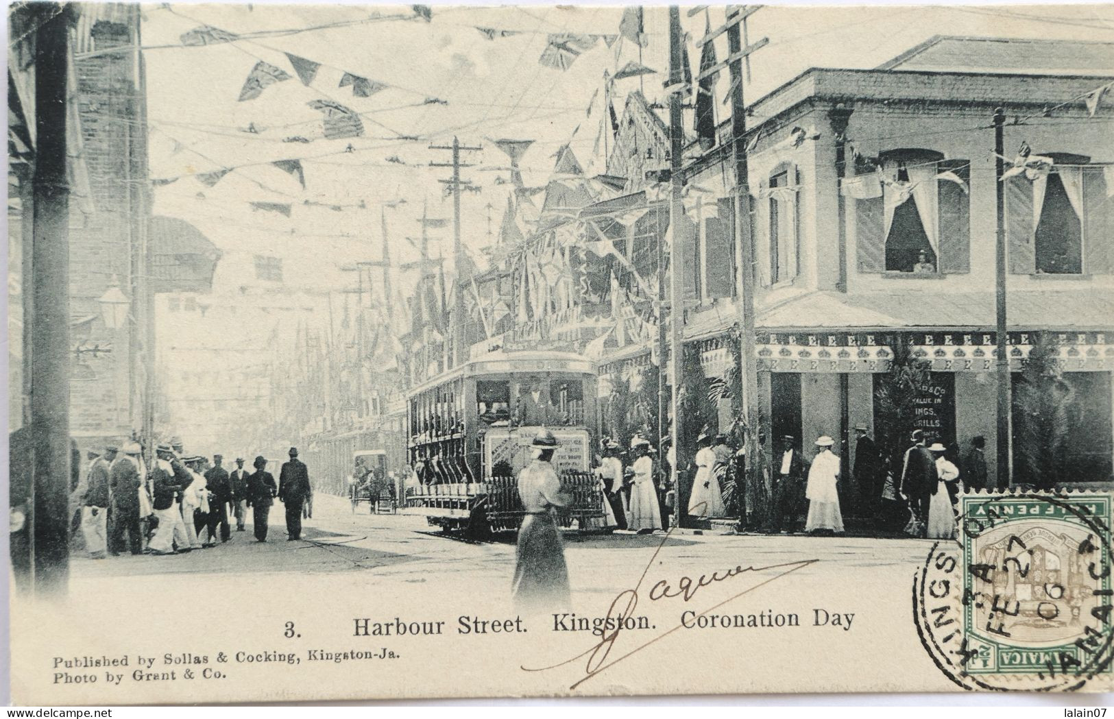 C. P. A. : Jamaica : Harbour Street, KINGSTON, Coronation Day, Tramway, Stamp In 1906 - Jamaïque