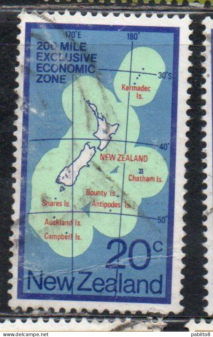 NEW ZEALAND NUOVA ZELANDA 1978 ECONOMIC ZONE 200-MILE LIMIT MAP 20c USED USATO OBLITERE' - Usados