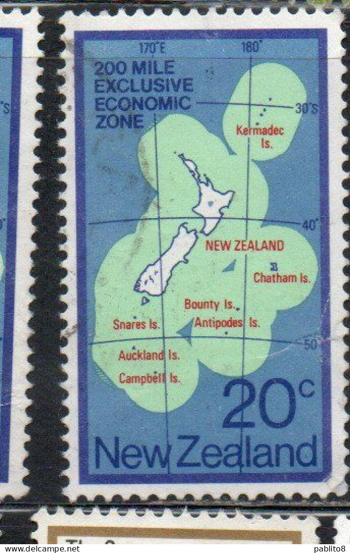 NEW ZEALAND NUOVA ZELANDA 1978 ECONOMIC ZONE 200-MILE LIMIT MAP 20c USED USATO OBLITERE' - Oblitérés