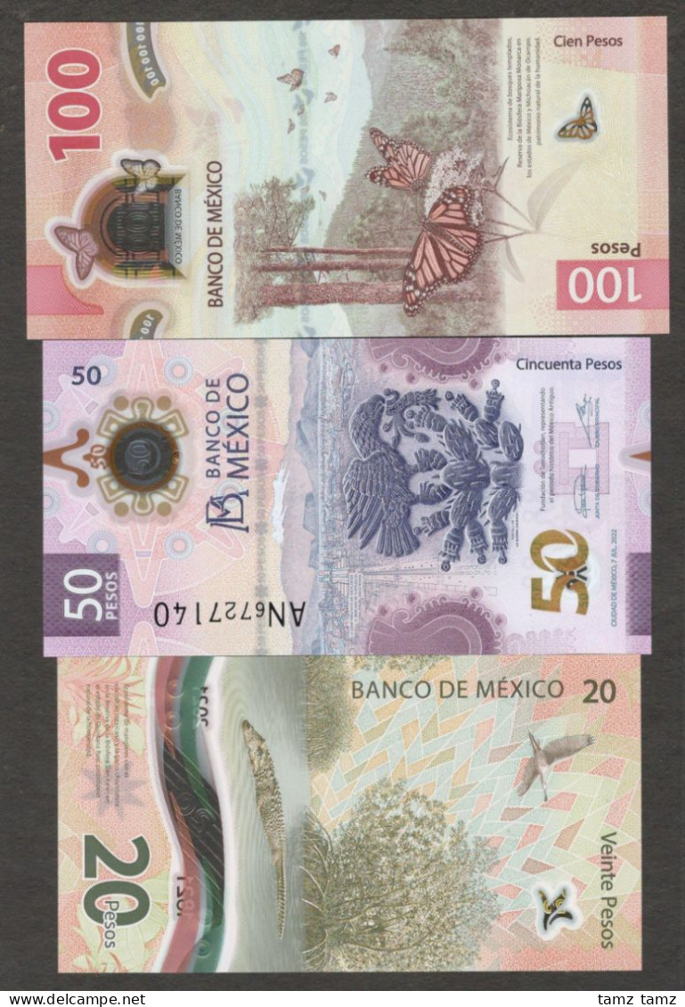 Full Set 6 Pcs Mexico 20 50 100 200 500 1000 Pesos 2017 - 2022 UNC - Mexique