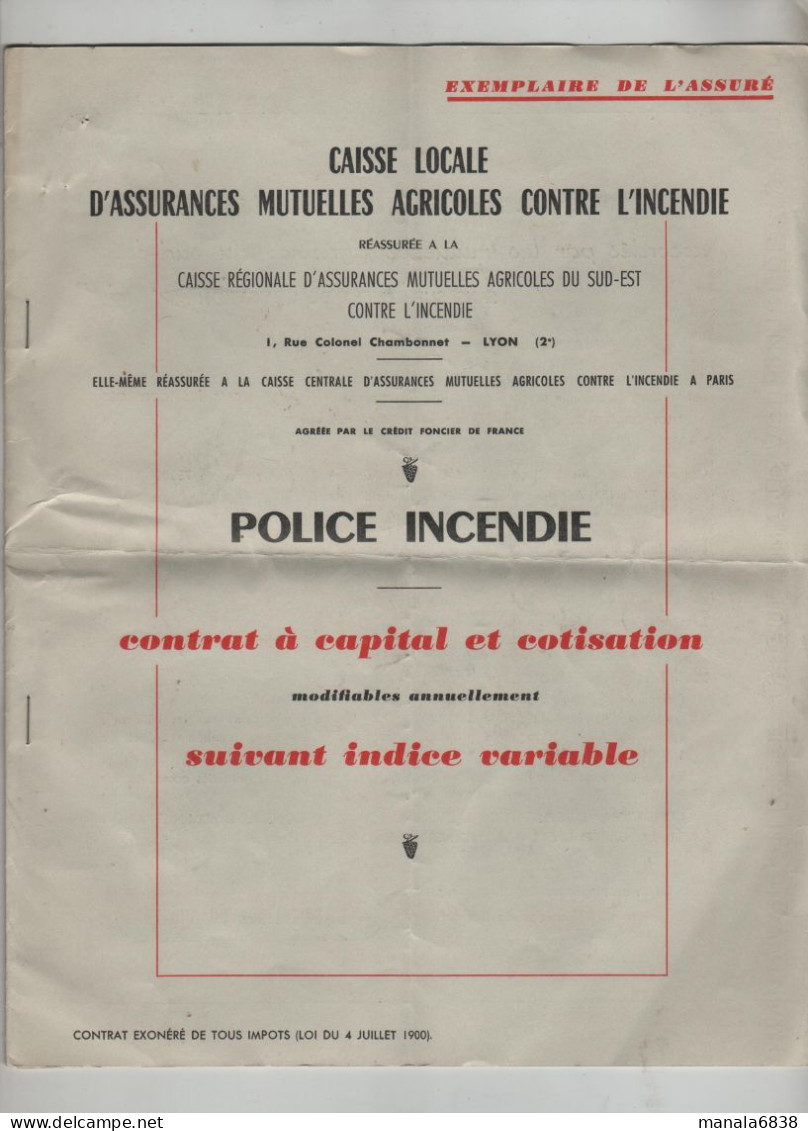 Assurances Mutuelles Agricoles Police Incendie Lyon Faites La Guerre Feu 1960 - Ohne Zuordnung