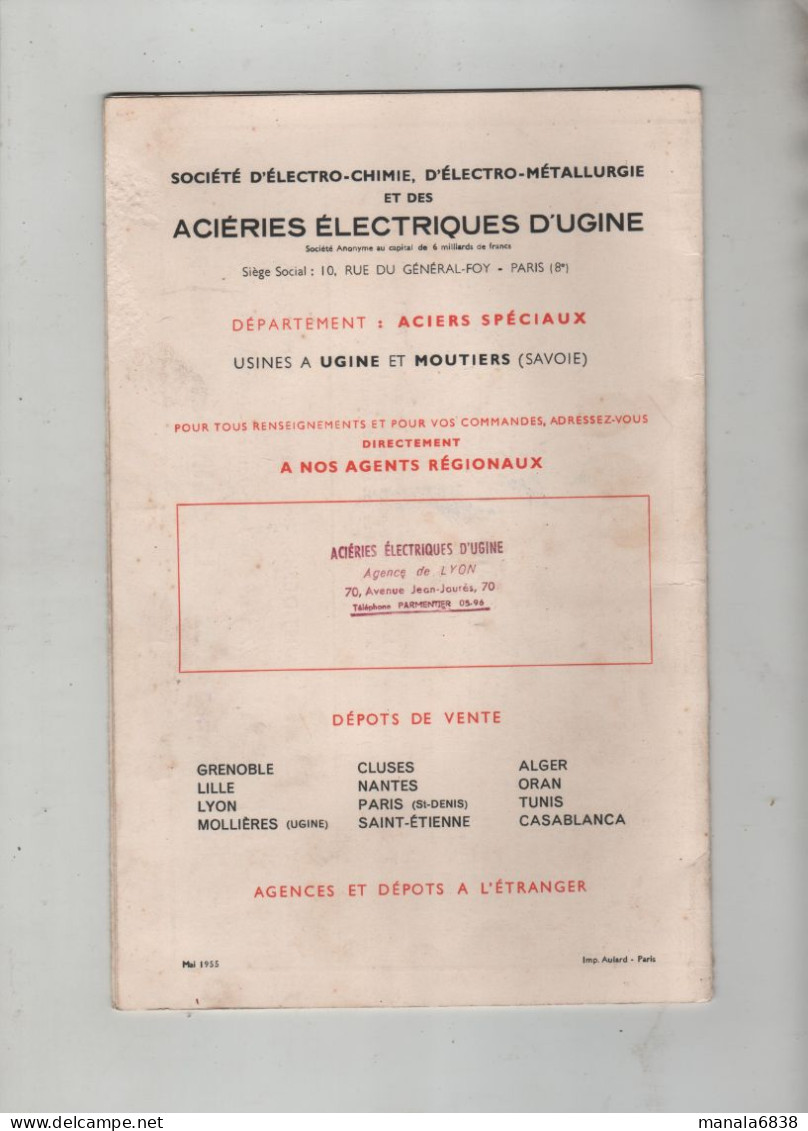 Ugine Aciers De Construction Aciéries électriques Paris Lyon Lille Grenoble Saint Etienne Nantes Moutiers 1955 - Ohne Zuordnung
