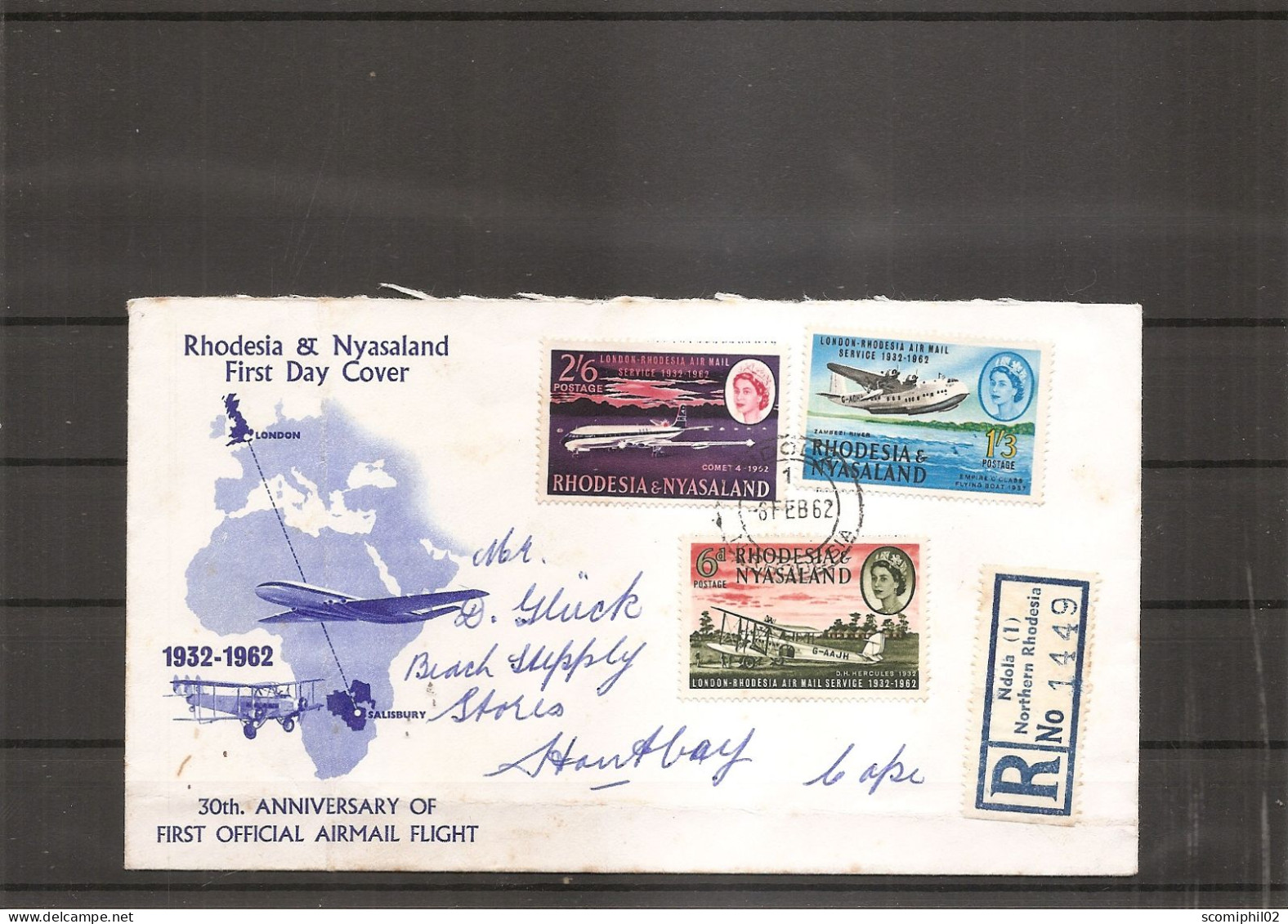 Rhodésie Et Nyassaland - Avions ( Lettre Recommandée En Premier Jour De 1962 De Ndola Vers L'Afrique Du Sud à Voir) - Rhodesië & Nyasaland (1954-1963)