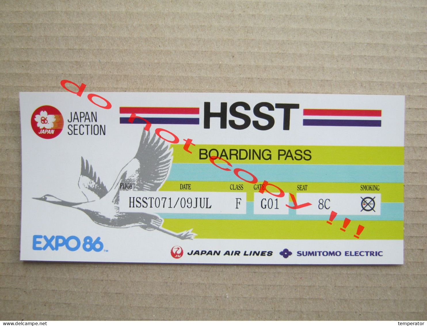 JAPAN AIR LINES 1986 EXPO 86 AIRPLANE BOARDING PASS HSST JAPAN SECTION ( 1 ) - Bordkarten