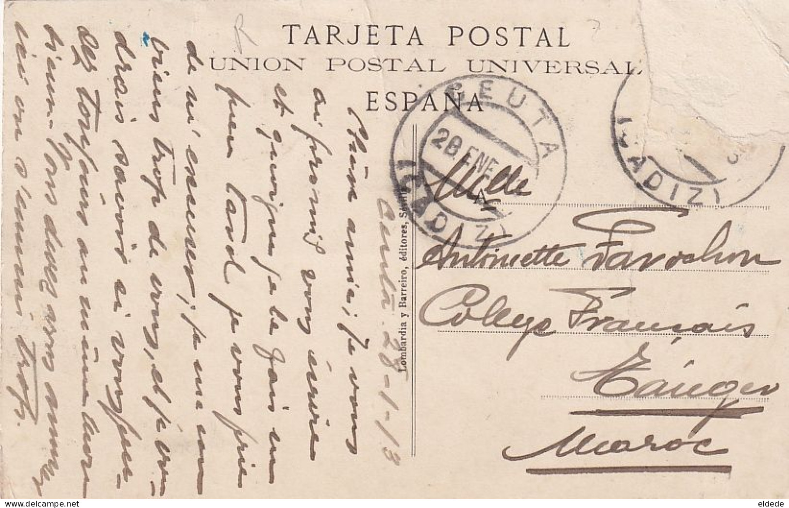 Ceuta Plaza De Los Reyes  Edicion V.L. Sevilla Lombardia Barreiro 1913 Hacia Tanger - Ceuta