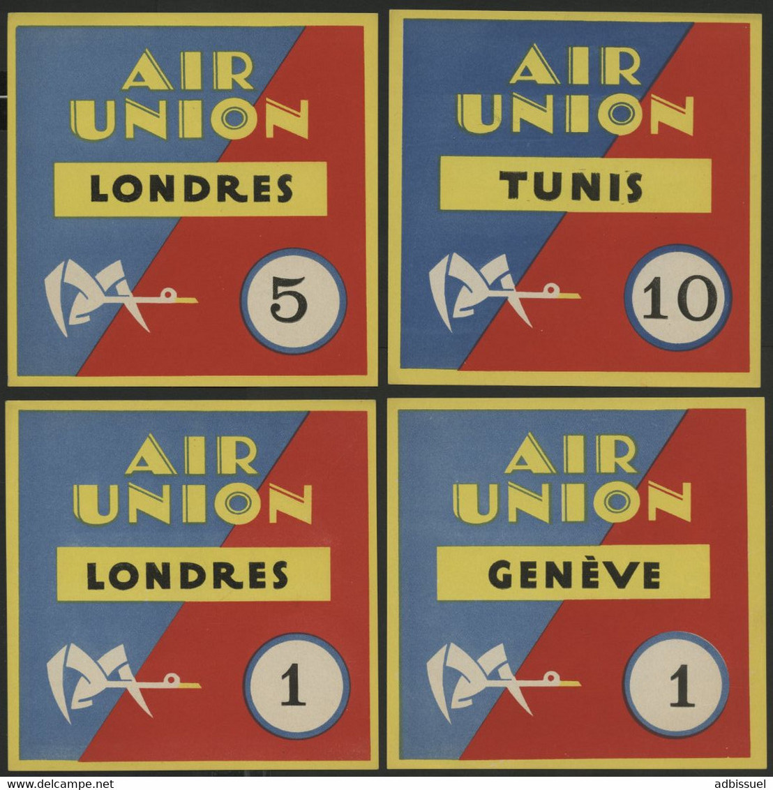 1923 - 1933 AVIATION AIR UNION (deviendra Air France En 1933) Etiquettes Bagage (Luggage Labels) - Otros & Sin Clasificación