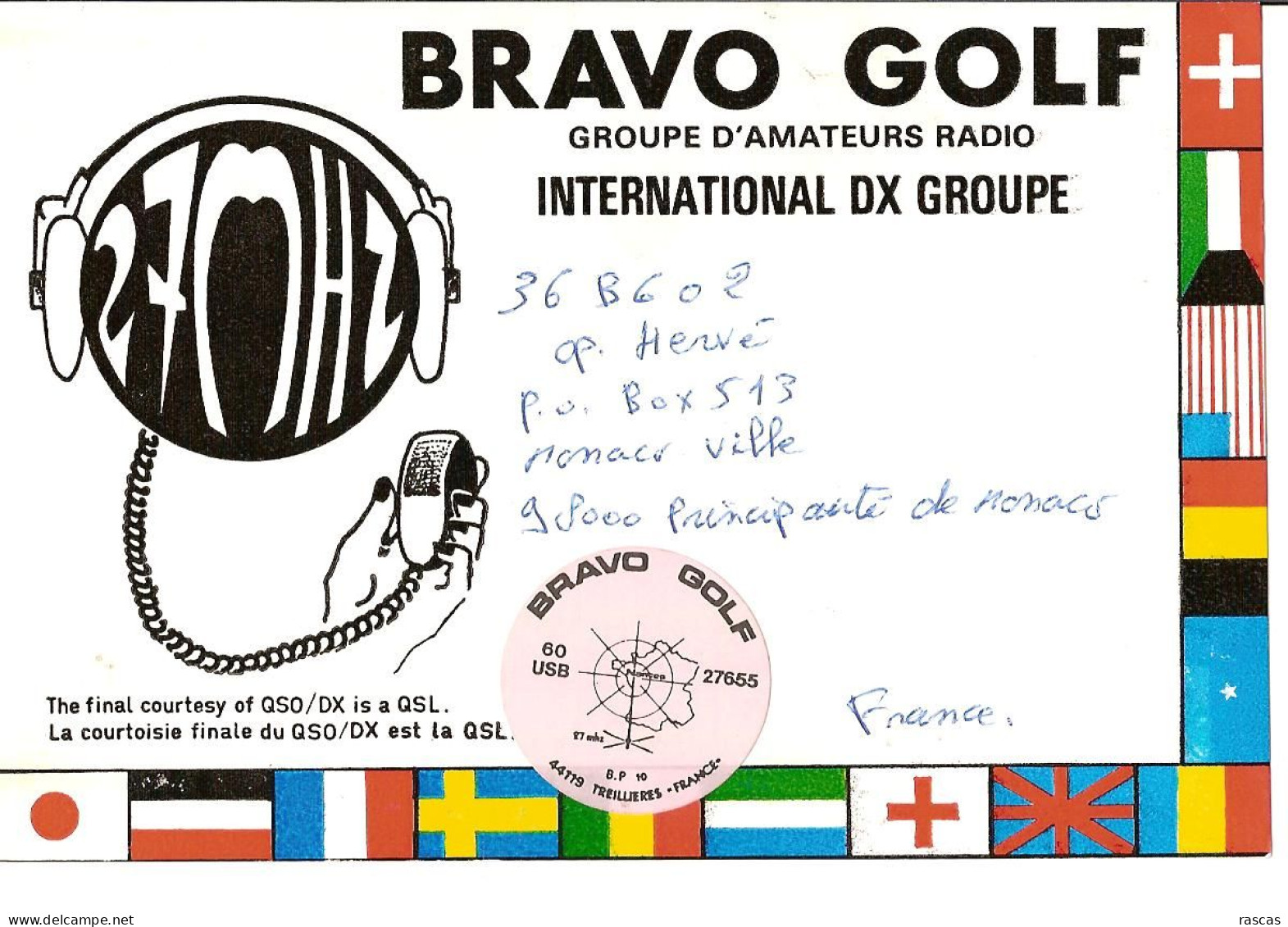 CARTE RADIO - BRAVO GOLF - GROUPE D'AMATEURS RADIO - 44240 TREILLIERES - Radio