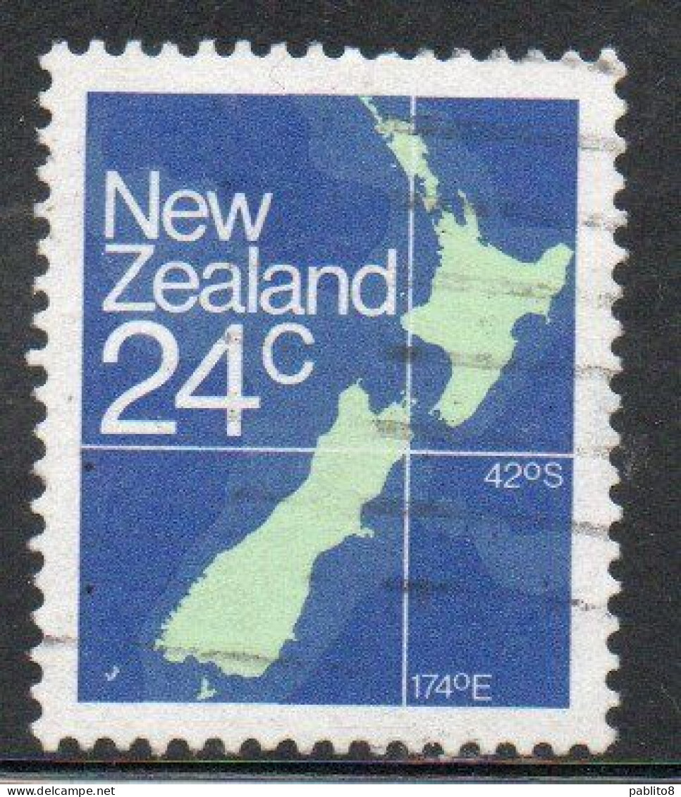 NEW ZEALAND NUOVA ZELANDA 1977 1982 MAP 24c USED USATO OBLITERE' - Used Stamps