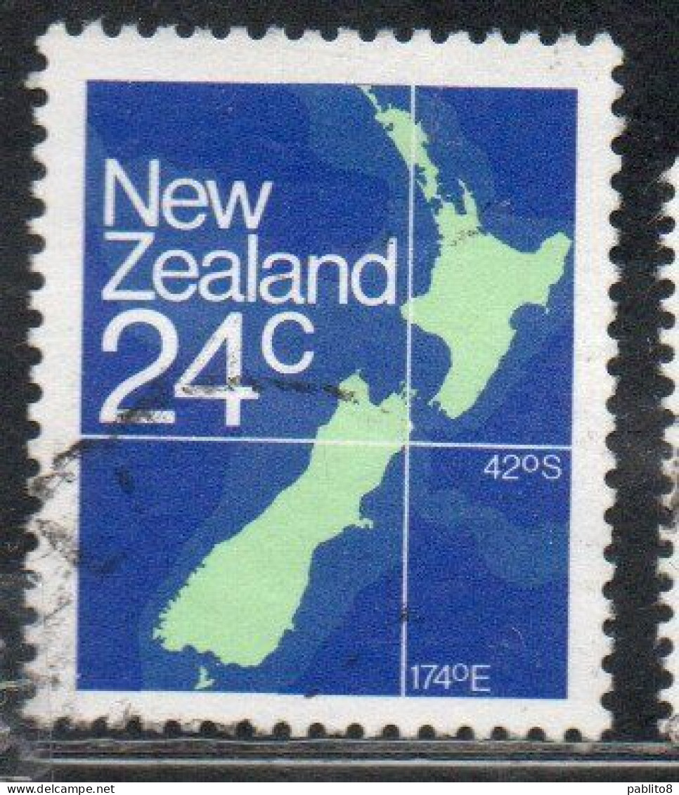 NEW ZEALAND NUOVA ZELANDA 1977 1982 MAP 24c USED USATO OBLITERE' - Used Stamps