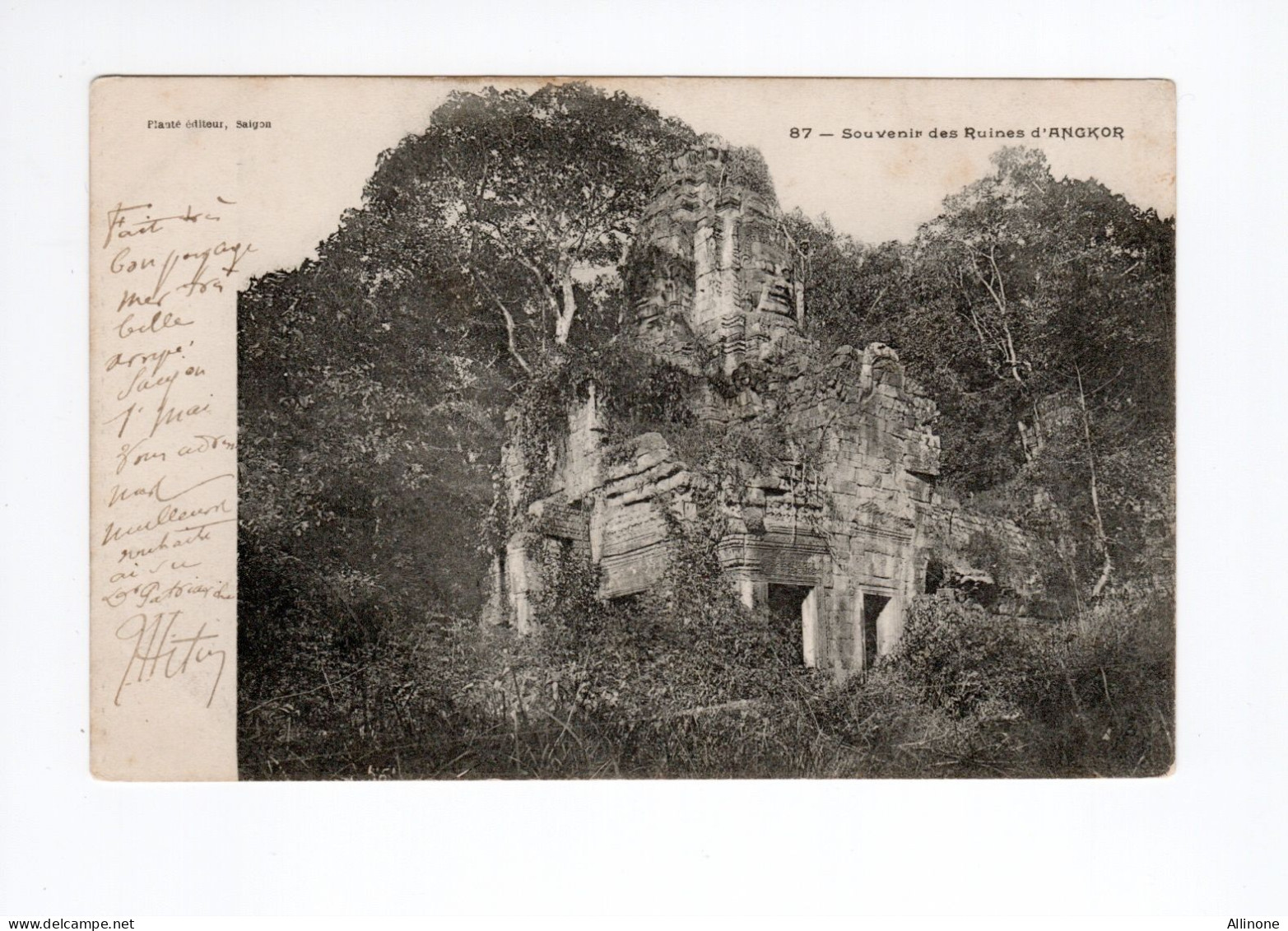 Indochine Cambodge Souvenir D'Angkor DND Ecrite Timbrée Voyagée 1906 TB Colonies Françaises 2 Scans - Cambodge