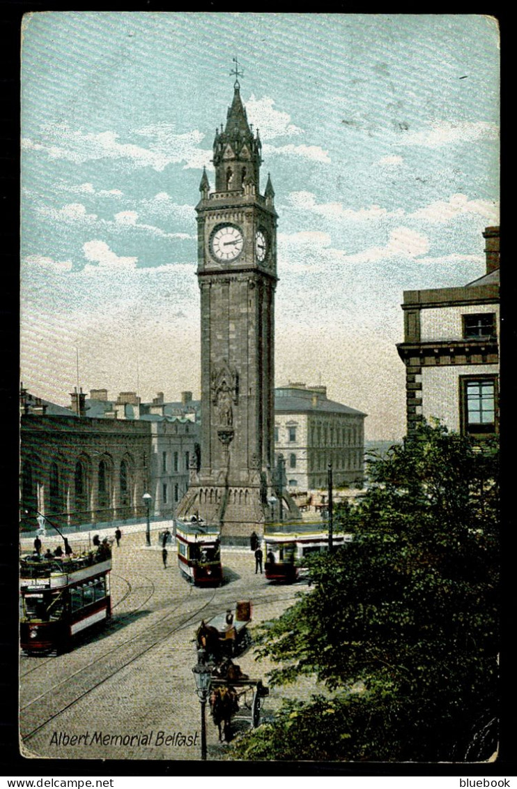 Ref 1627 - 1907 Postcard - Tram At Albert Memorial Belfast Ireland - Belfast