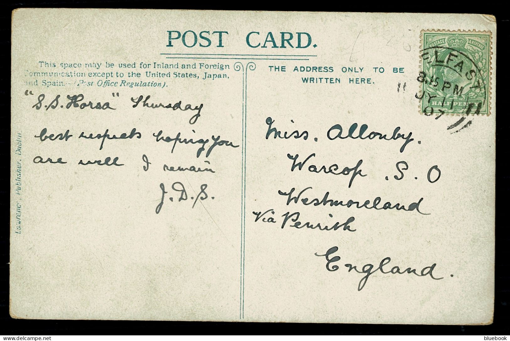 Ref 1627 - 1907 Postcard - Tram At Albert Memorial Belfast Ireland - Belfast