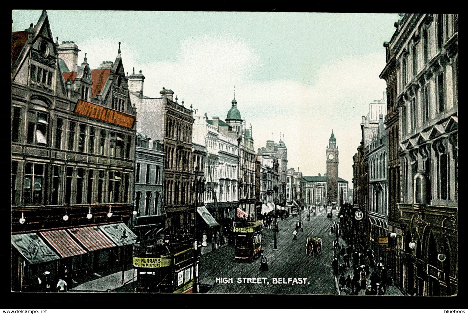 Ref 1627 - Early Postcard - High Street Belfast Ireland - Shops & Tram - Belfast