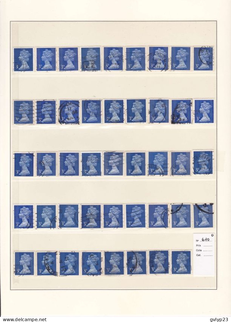 ETUDE OBLITéRATIONS ET NUANCES TIMBRES COURANTS ELISABETH II UNE COLLECTION DE 1844 TIMBRES OBLITéRéS  1970-80 - Fogli Completi