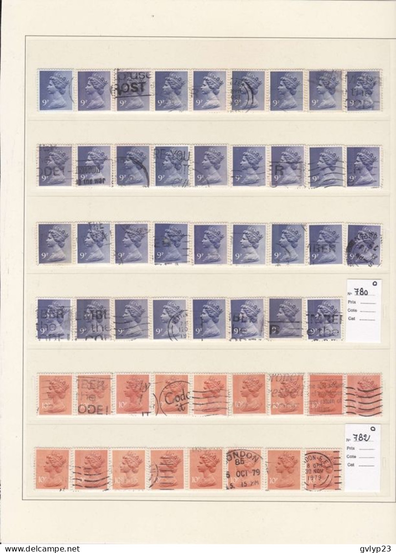 ETUDE OBLITéRATIONS ET NUANCES TIMBRES COURANTS ELISABETH II UNE COLLECTION DE 1844 TIMBRES OBLITéRéS  1970-80