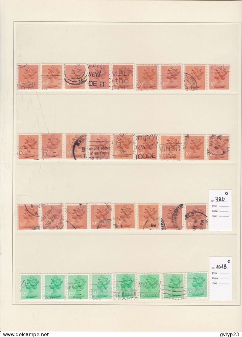 ETUDE OBLITéRATIONS ET NUANCES TIMBRES COURANTS ELISABETH II UNE COLLECTION DE 1844 TIMBRES OBLITéRéS  1970-80