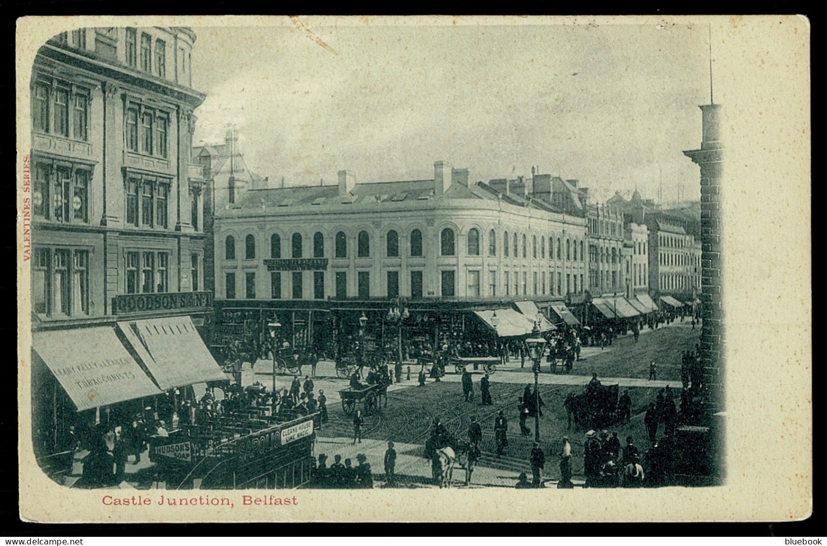 Ref 1627 -  Early Postcard - Castle Junction Belfast Ireland - Shops & Tram - Belfast