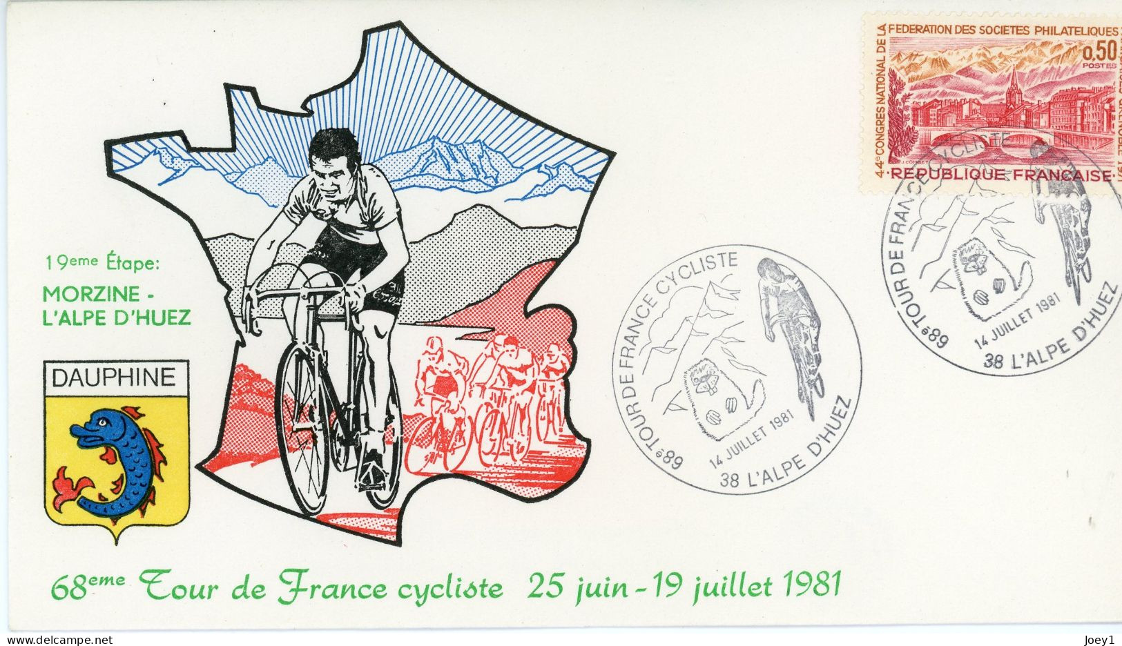 Enveloppe Premier Jour TOUR DE FRANCE 1981 25 Juin 19 Juillet 1981 19ème étape - Ciclismo