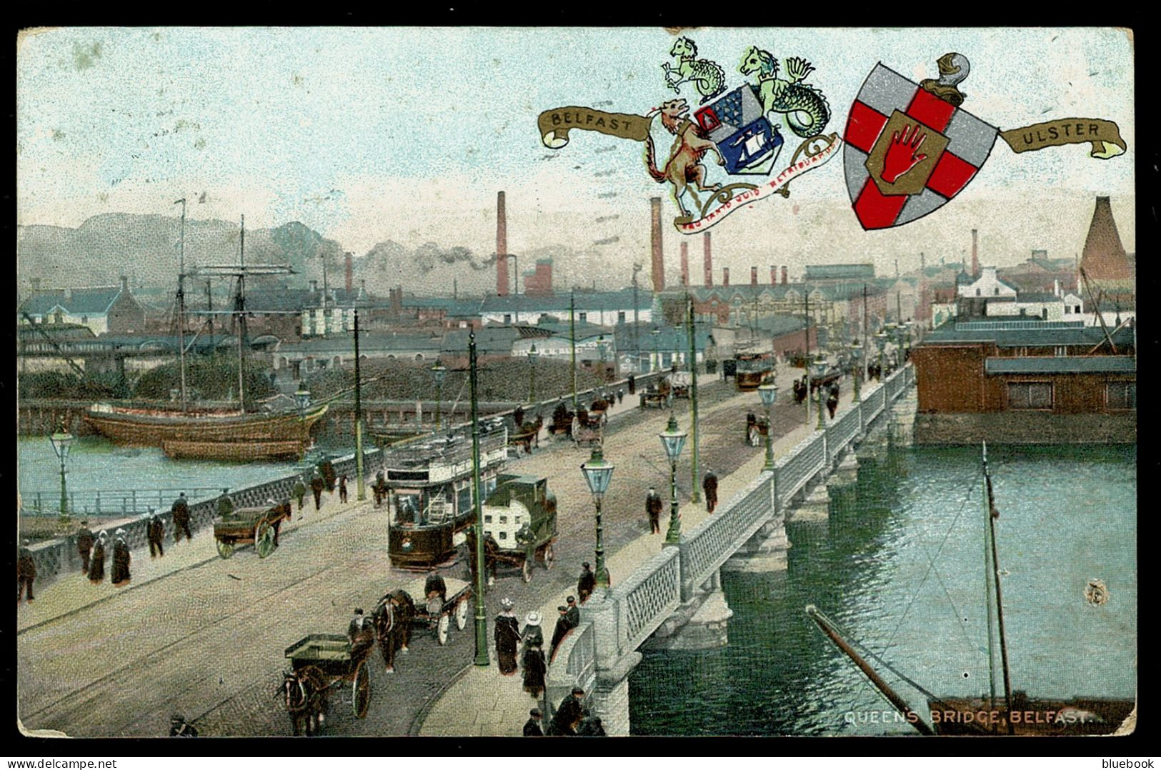 Ref 1628 -  1922 Postcard - Queen's Bridge Belfast - Antrim Northern Ireland Posted USA - Belfast