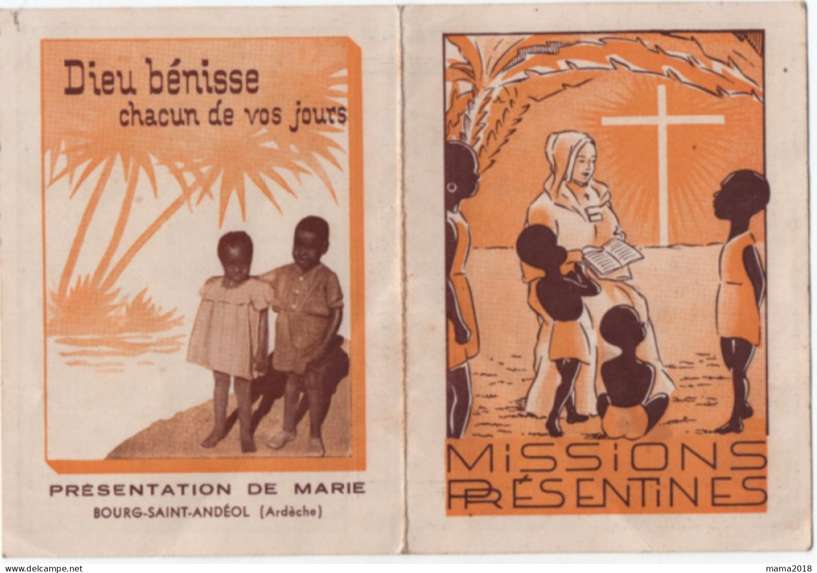 Calendrier  Religieux   Missions Présentines  1955  (8 Cm  X  11 Cm Plié ) - Missions