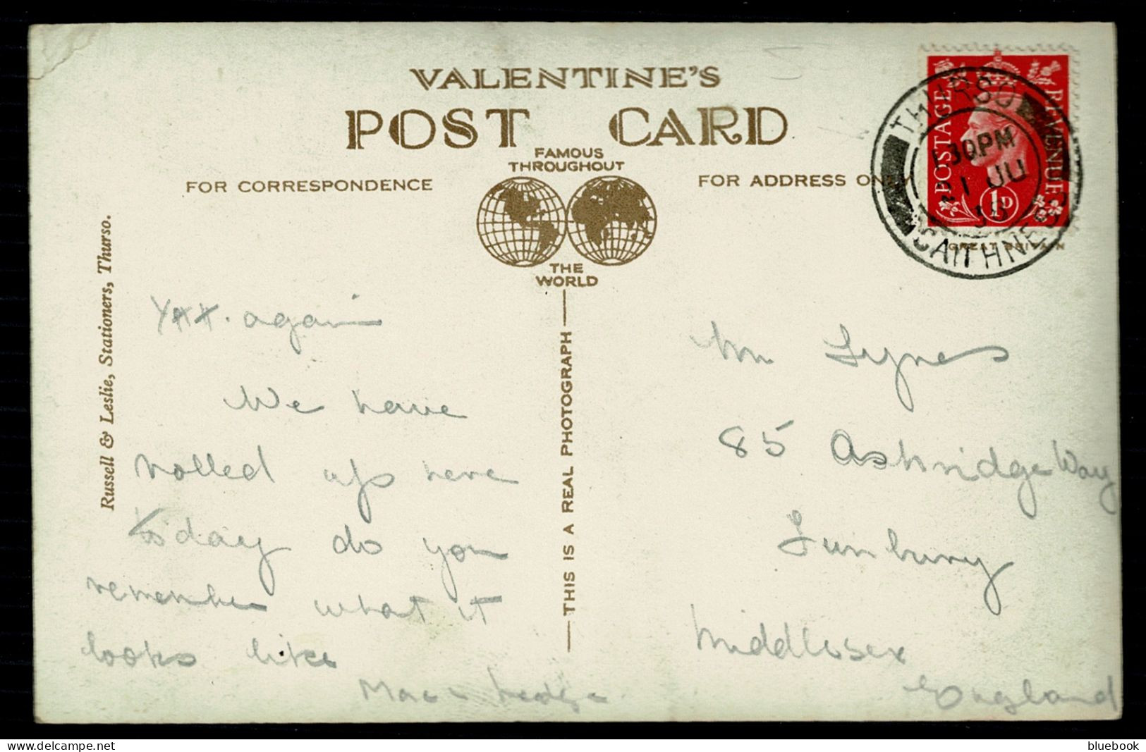 Ref 1628 -  1938 Real Phot Postcard - The Deil's Brig Holborn Head - Thurso Caithness Pmk - Caithness