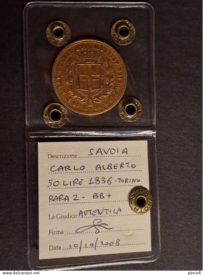 REGNO DI SARDEGNA CARLO ALBERTO  50 LIRE 1836 TORINO * ORO - GOLD - OR * - Italian Piedmont-Sardinia-Savoie