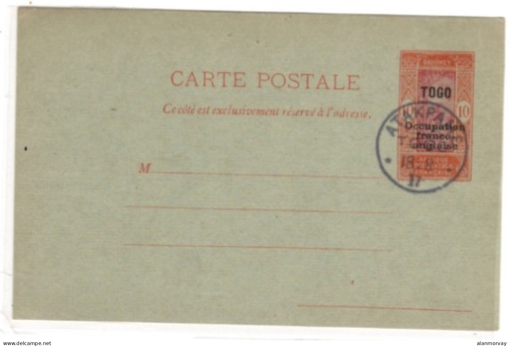 Togo - Ango-French Occupation Postal Card Canceled To Order - Cartas & Documentos