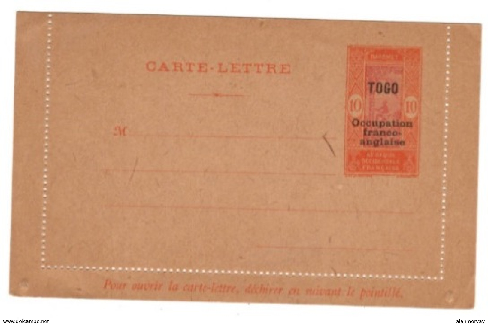 Togo - Ango-French Occupation Unused Letter Card - Lettres & Documents