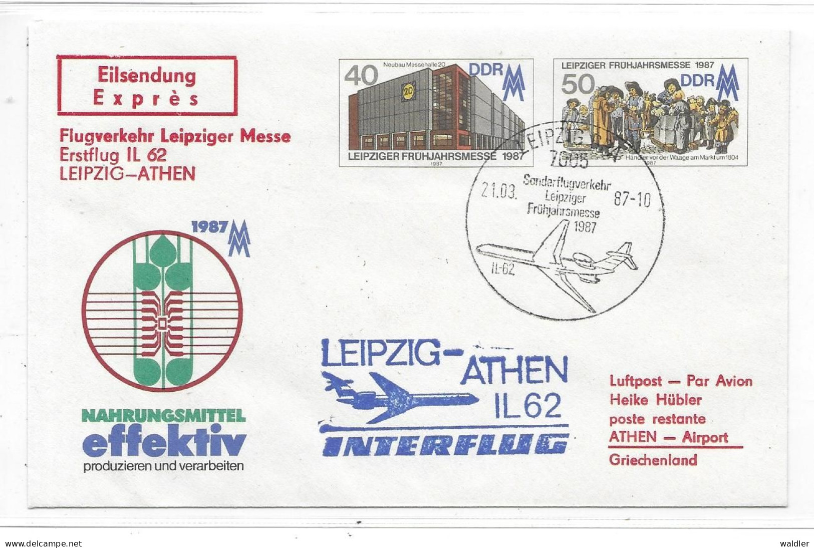 DDR GANZSACHENUMSCHLAG U6   1987 SONDERFLUG   LEIPZIG-ATHEN - Enveloppes - Oblitérées