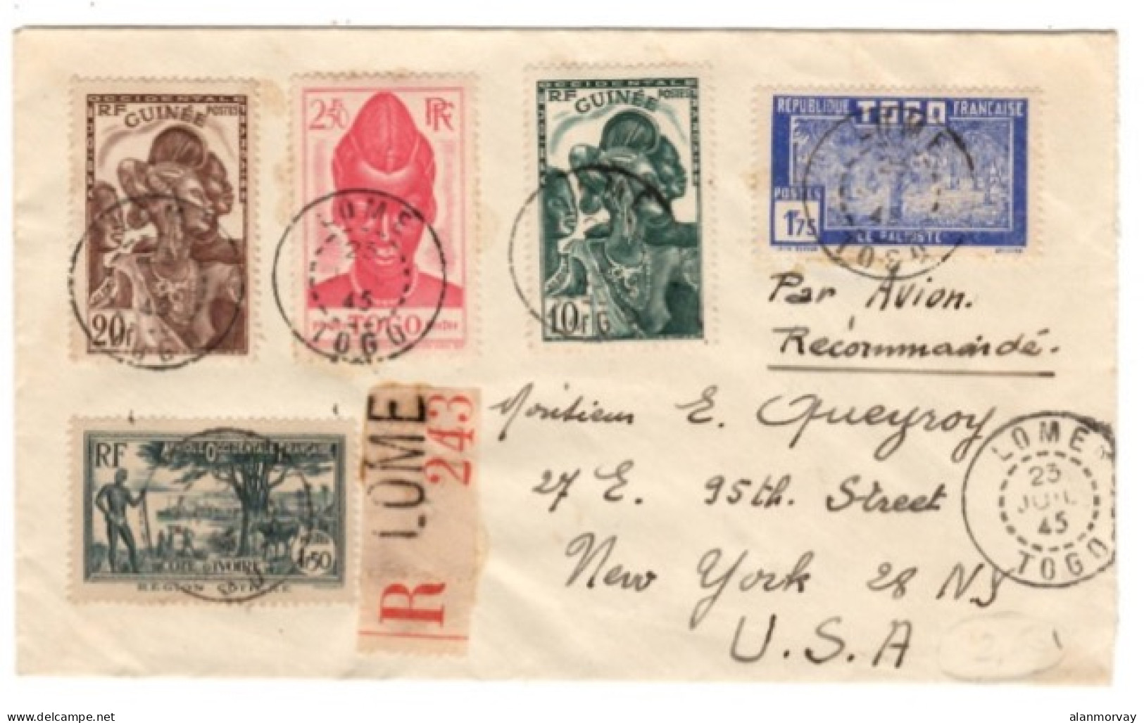 Togo - June 23, 1945 Lome Cover To The USA - Lettres & Documents