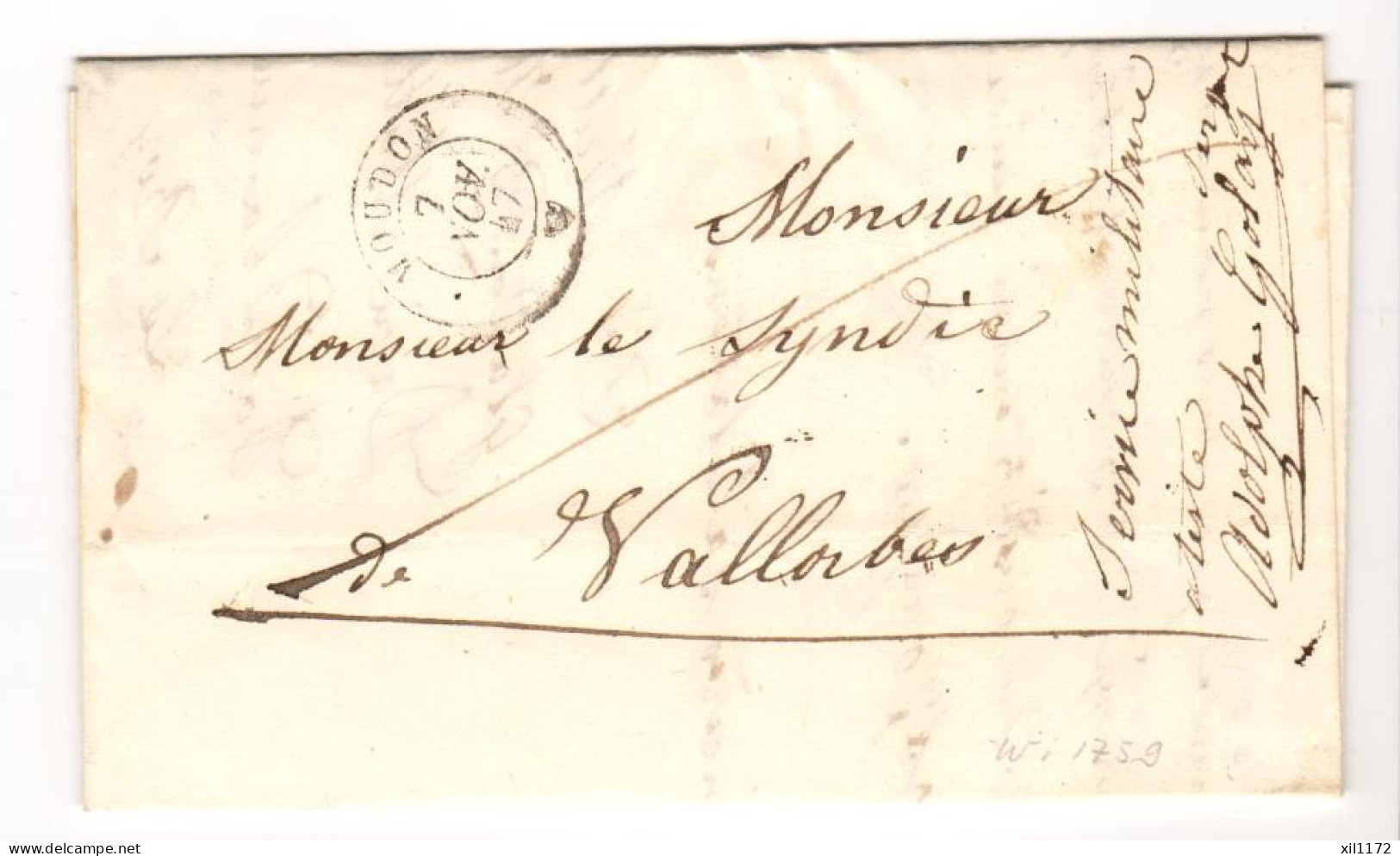 ZWO-03 Préphilatélie Lettre Du Service Militaire Au Syndic De Vallorbe Vallorbes En 1847 - ...-1845 Vorphilatelie
