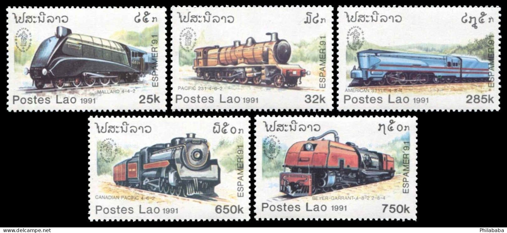 LAOS 1991 - YT 1009-13 ; Mi# 1270-74 ; Sc 1038-42 MNH Locomotives - Laos