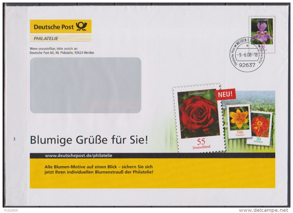 Eigenausgabe Der Post EA F328 -9.-6.08  Schwertlilie, Blumige Grüse Für Sie! (dg 126) - Briefomslagen - Gebruikt