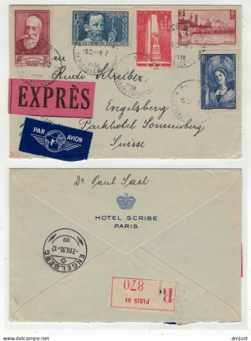 France // Poste Aérienne // Lettre Exprès Par Avion De Paris à Engelsberg (Suisse) 5.07.1938 - Other & Unclassified