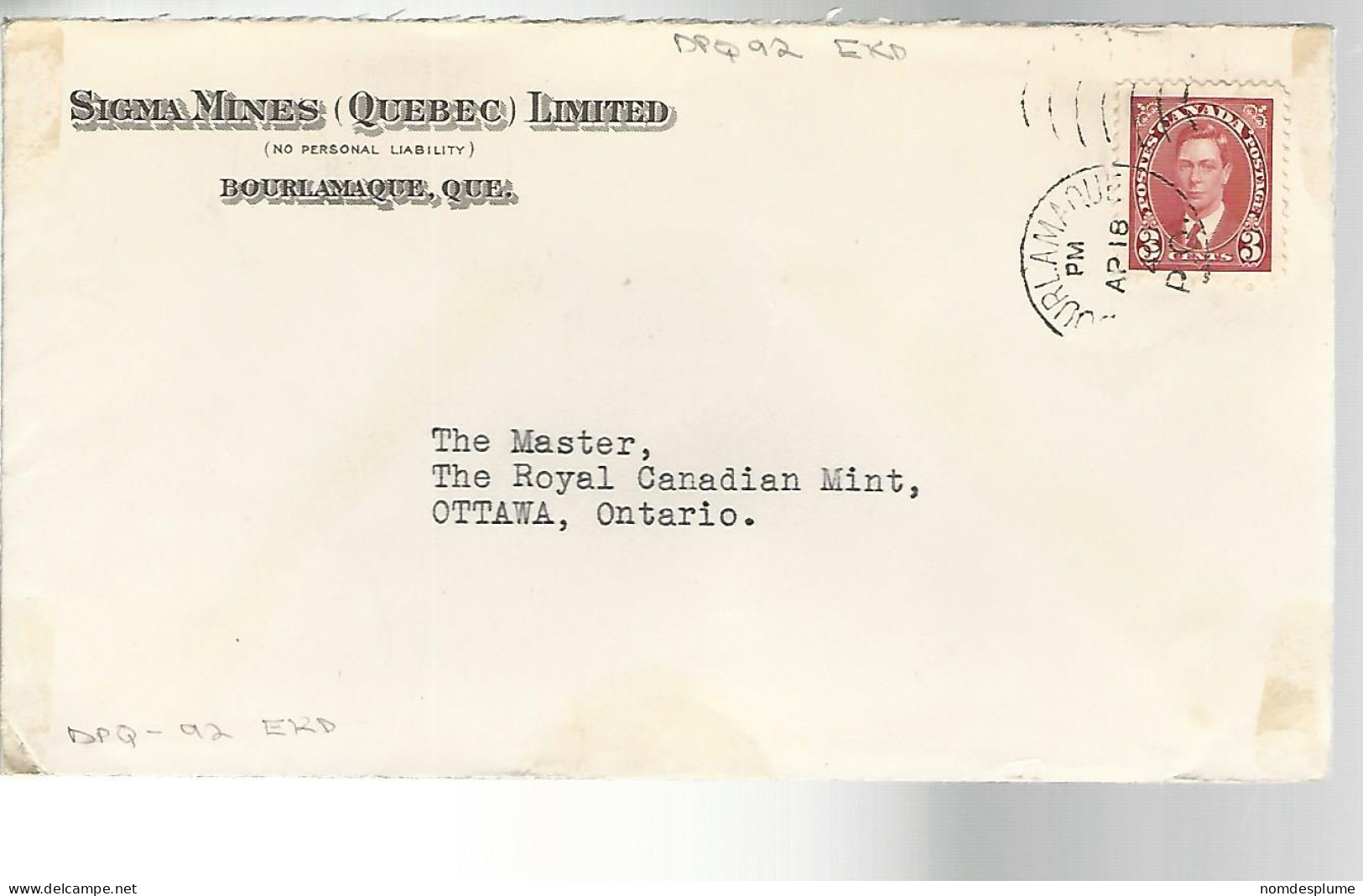 52050 ) Cover Canada Postmark Duplex  - 1903-1954 Könige