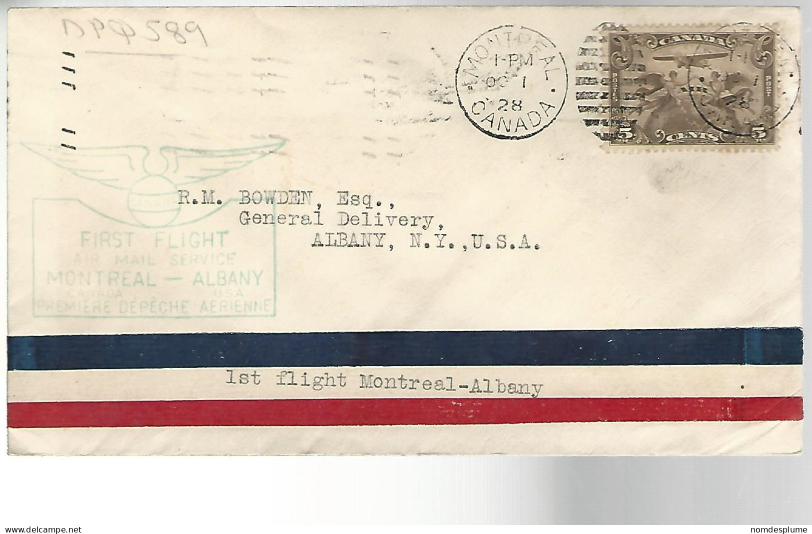 52057 ) Cover Canada First Flight Montreal - Albany Postmark - First Flight Covers