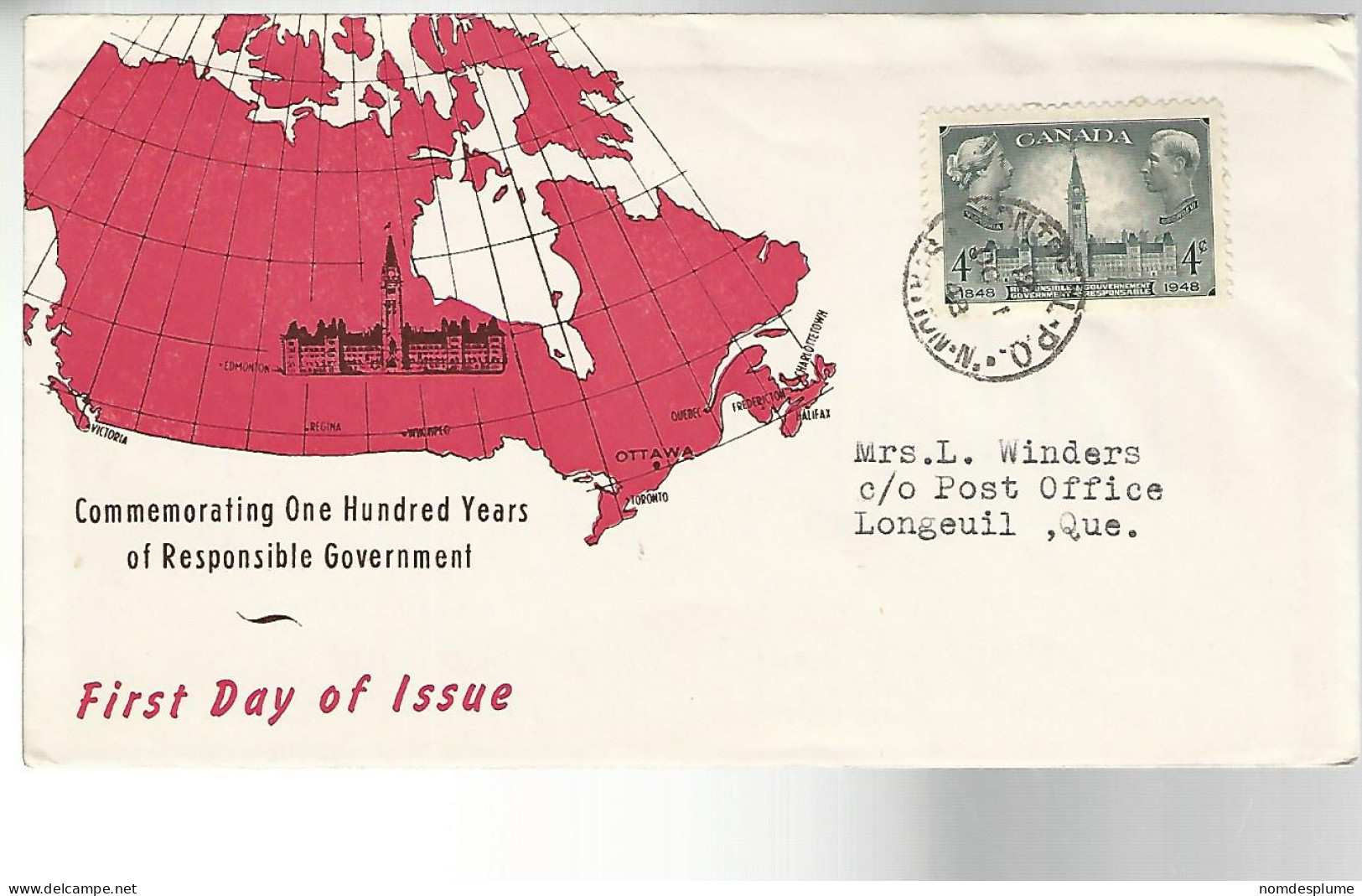 52060 ) Cover Canada FDC Postmark Duplex With Enclosure - ....-1951