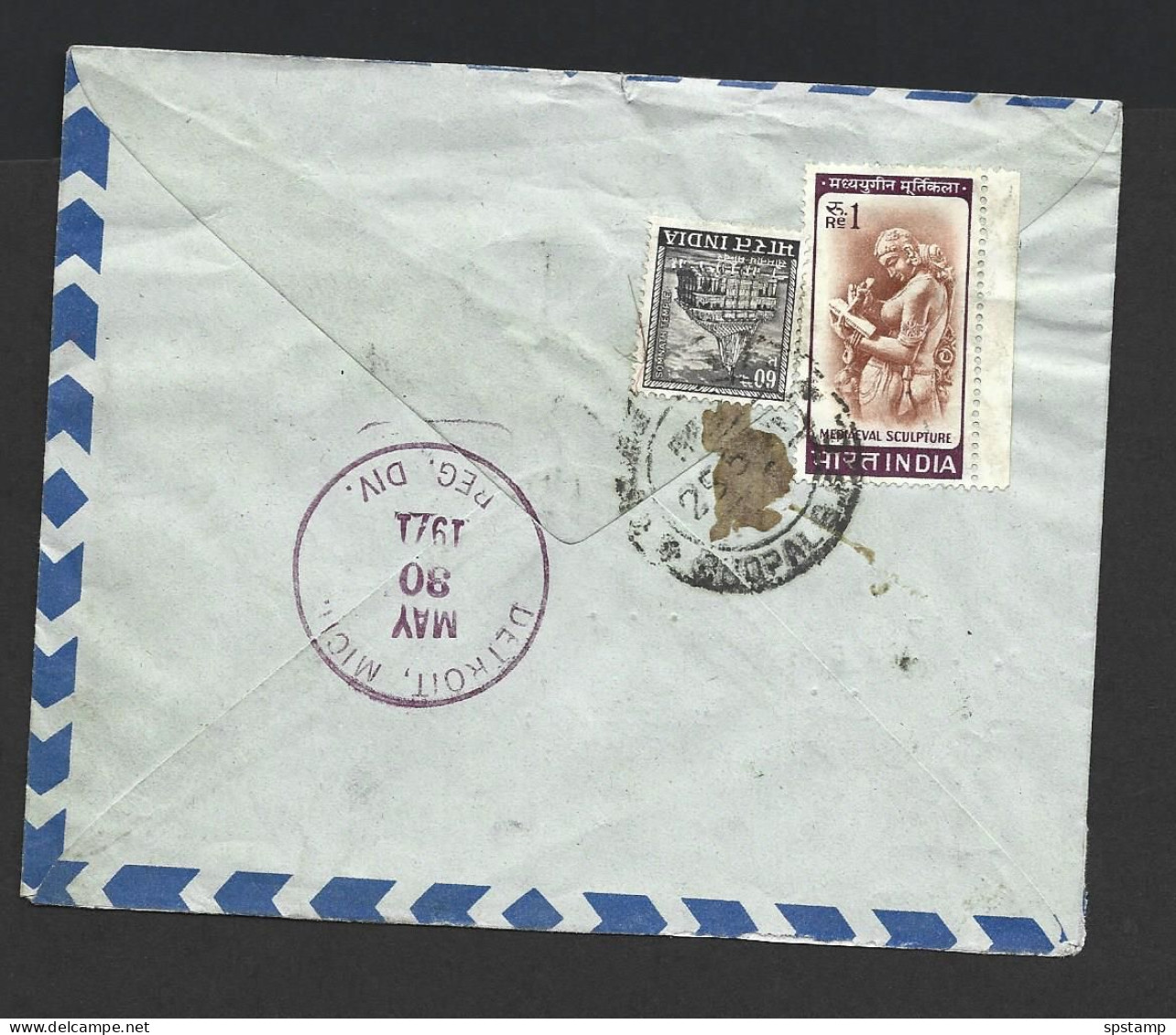 India 1971 Prepaid 1R55 Plane Airletter Registered & Commercially Used Bhopal To Detroit USA , Uprated 1R95 - Briefe