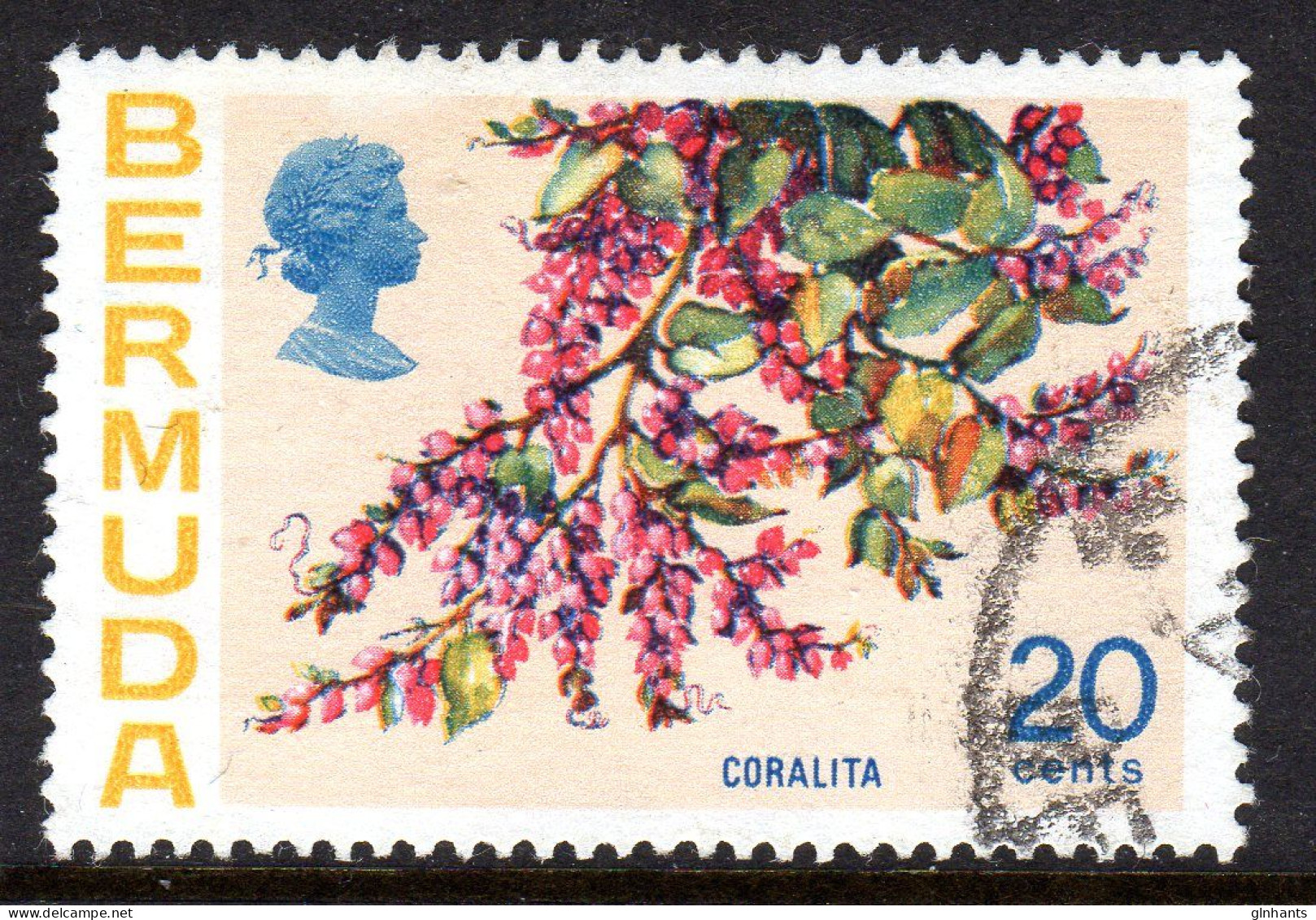 BERMUDA - 1970 FLOWERS DEFINITIVE 20c STAMP FINE USED SG 259a - Bermuda