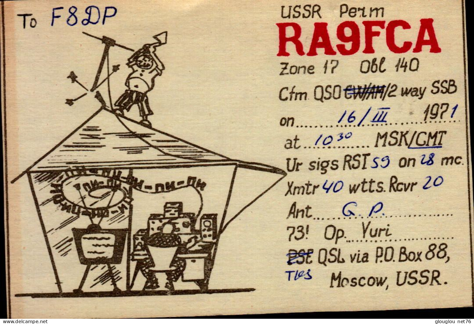 CARTE QSL..USSR PERM  RA9FCA  1971 - Radio