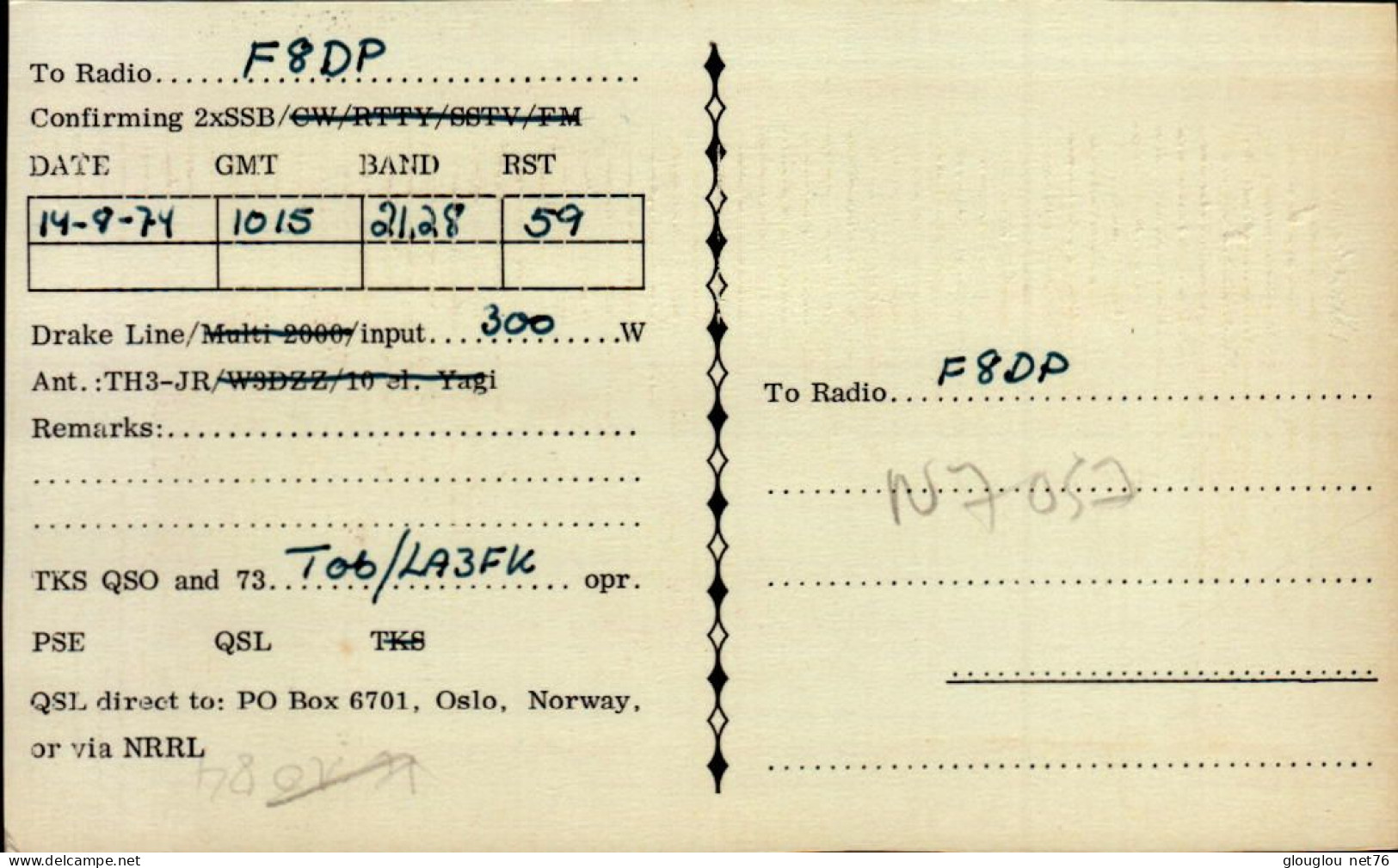 CARTE QSL..NORVEGE...LJ  2L ..1974 - Radio