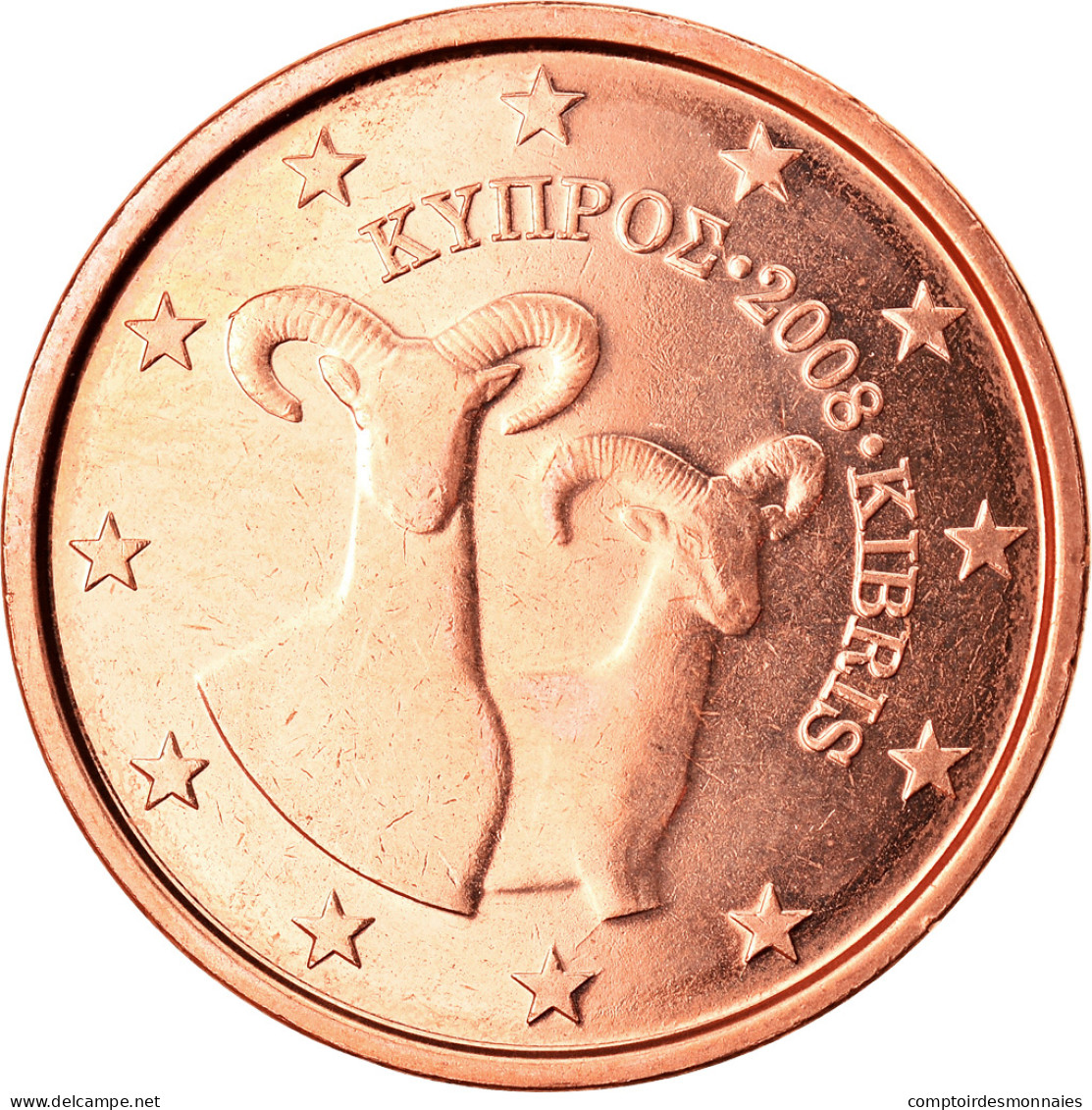 Chypre, 2 Euro Cent, 2008, SPL, Copper Plated Steel, KM:79 - Cyprus