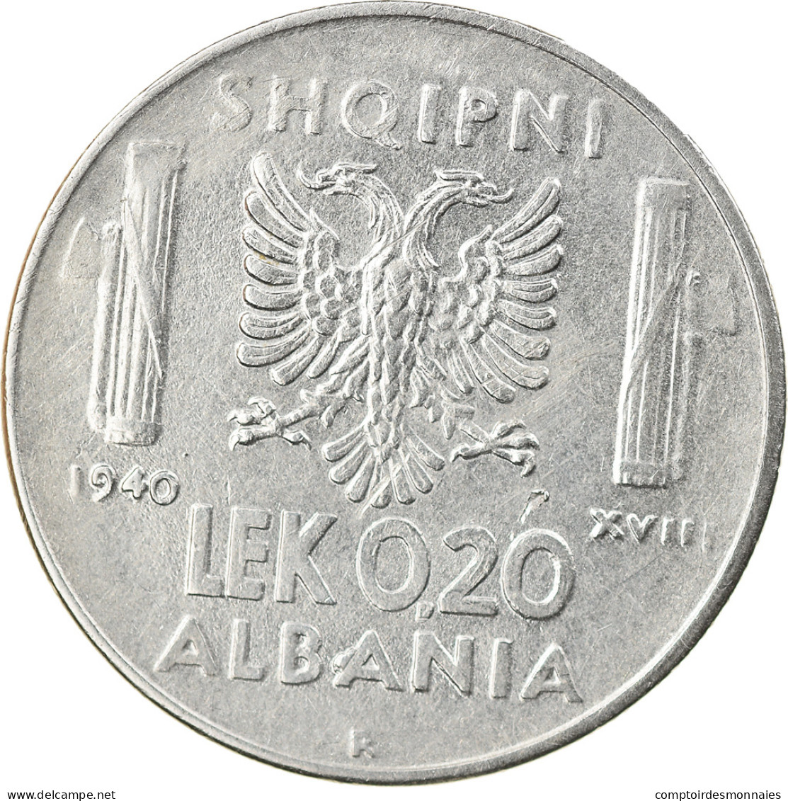 Monnaie, Albania, Vittorio Emanuele III, 0.20 Lek, 1940, Rome, TTB+, Stainless - Albania